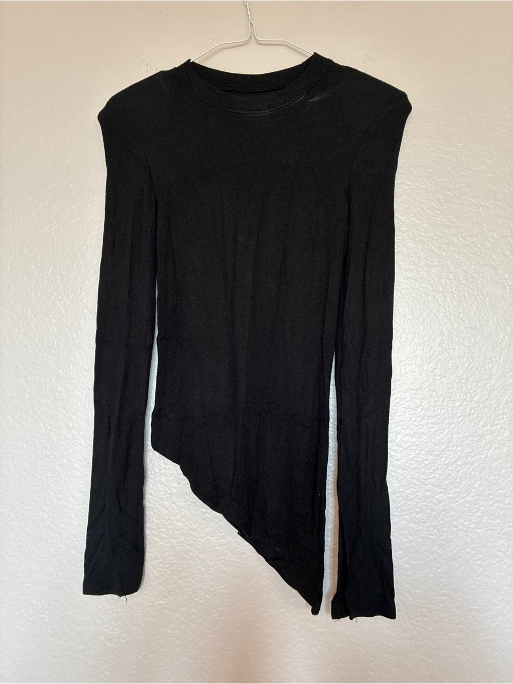 Charm Made in Korea Black Asymmetric Long Sleeve Top Shoulder Pads Women Size S